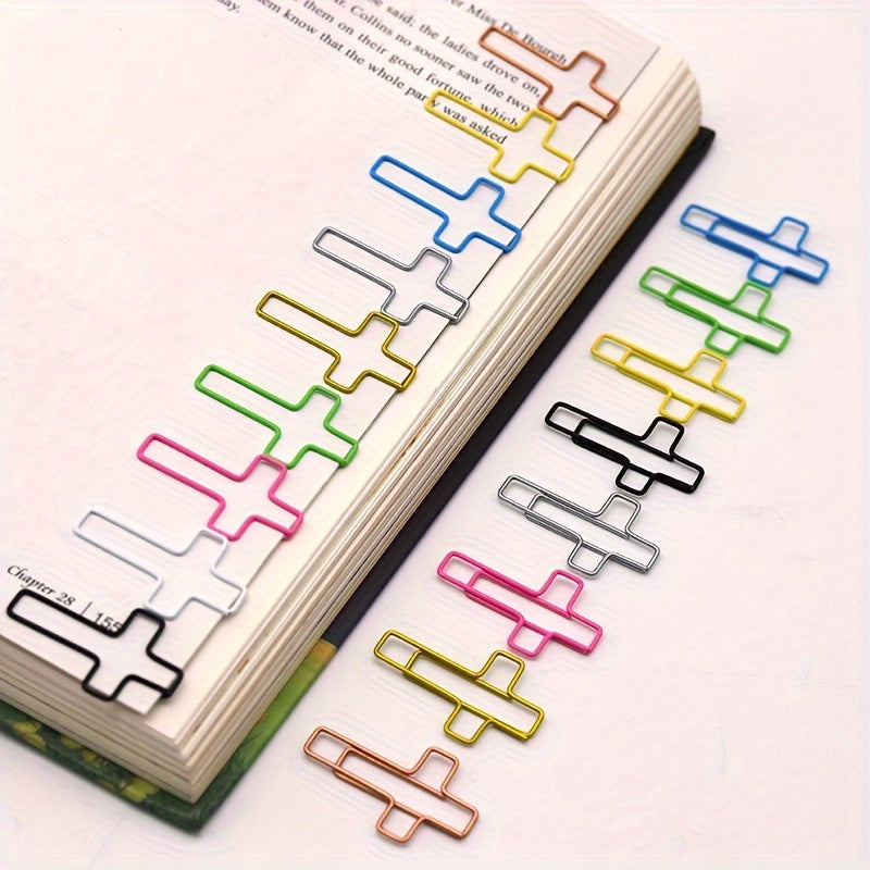50 PCS  Multi-Color Cross-Shaped Paper Clips with Metal Coating Office