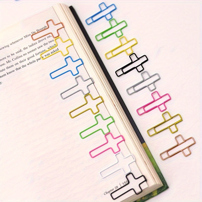 50 PCS  Multi-Color Cross-Shaped Paper Clips with Metal Coating Office