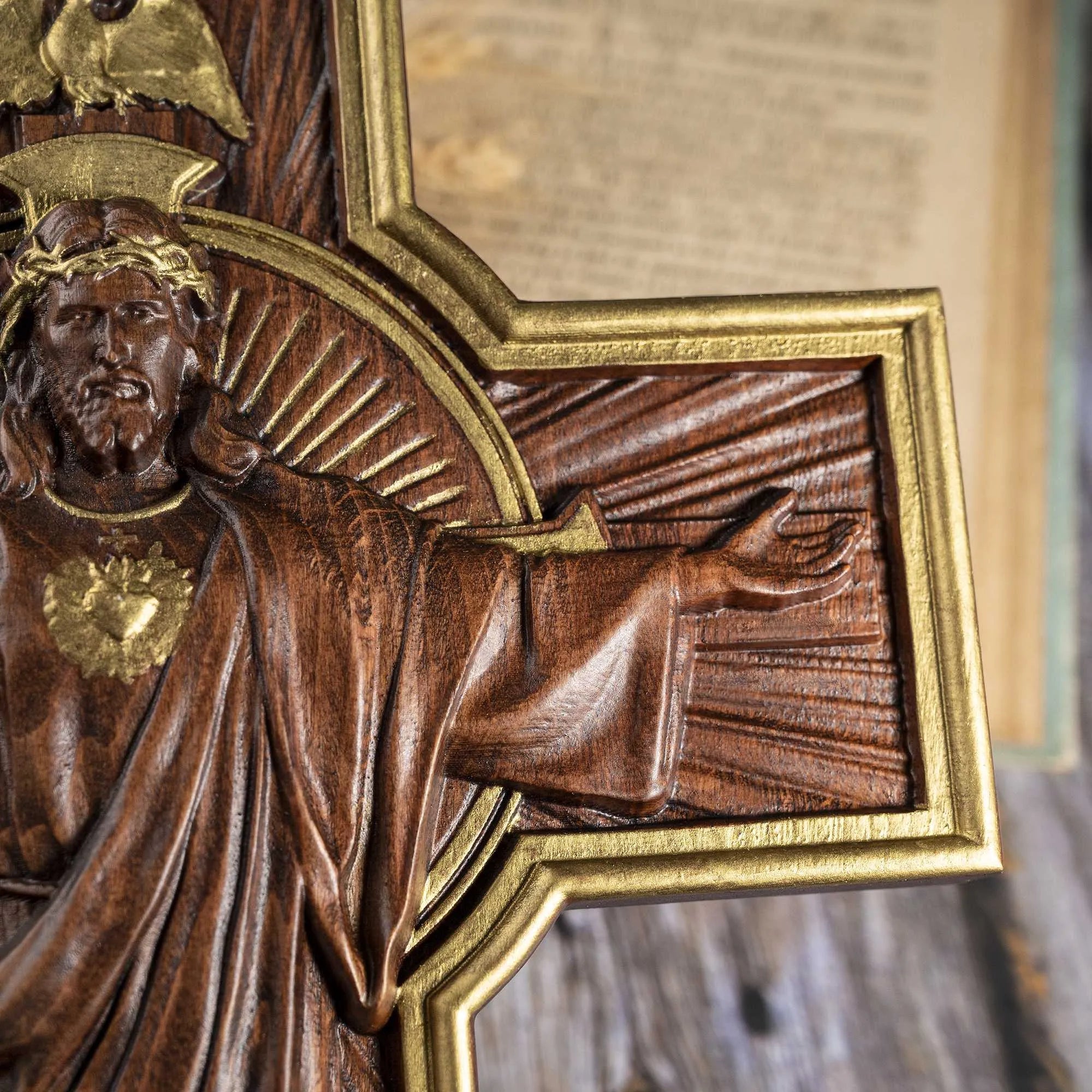 Gold-Touched Sacred Heart Cross