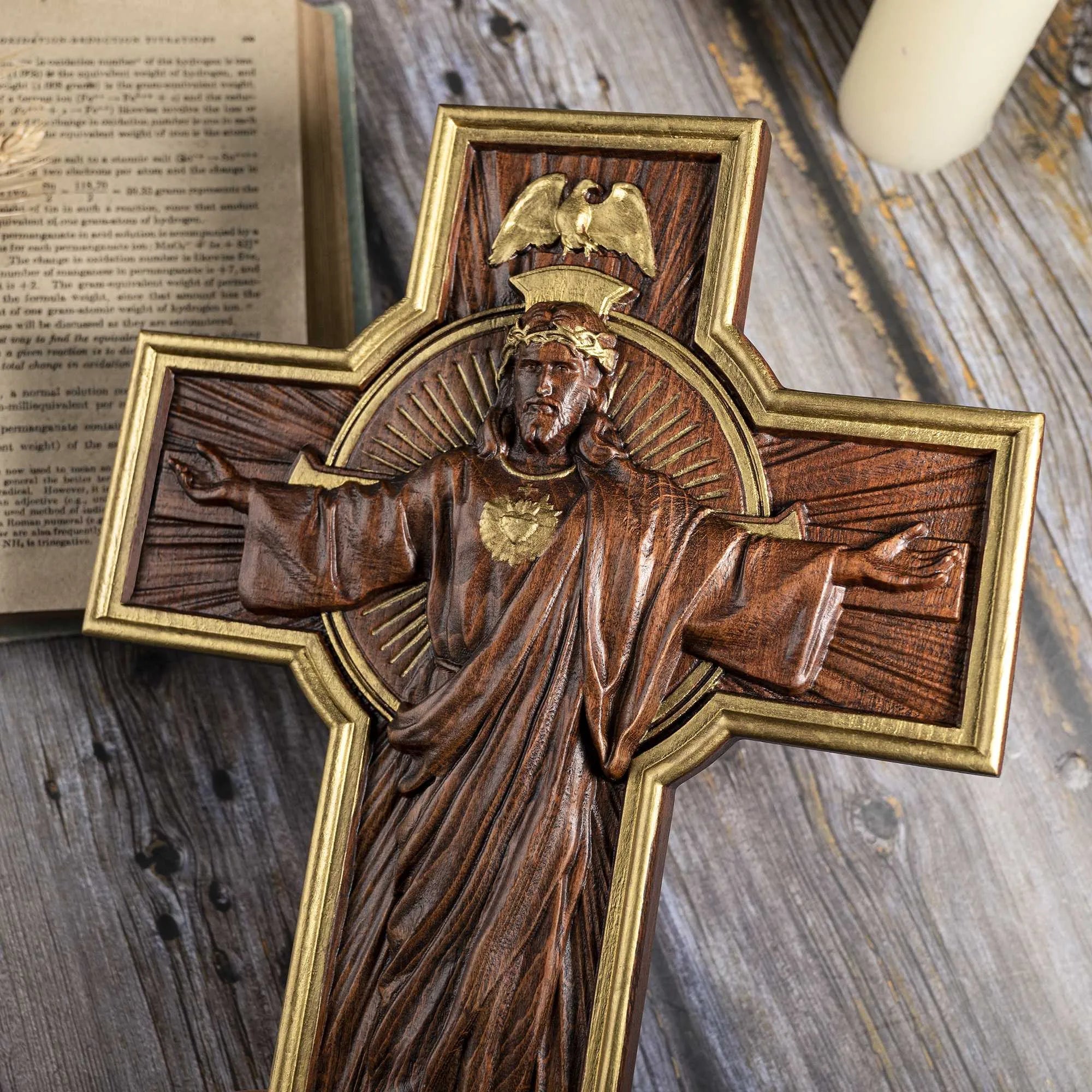Gold-Touched Sacred Heart Cross